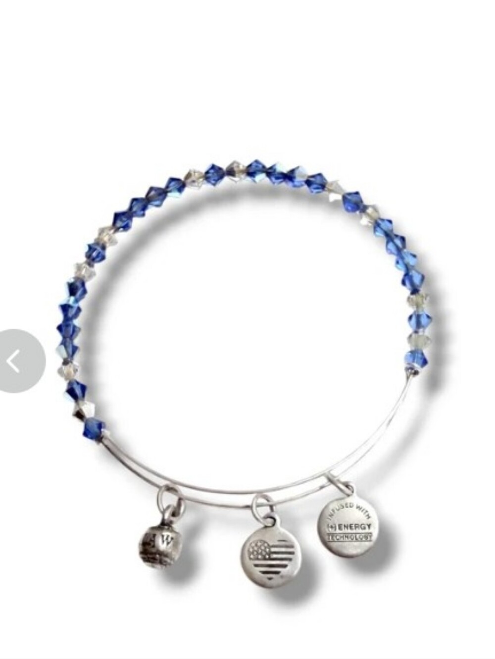 Alex And Ani Blue Faceted Crystal Expandable Charm Bracelet w Patriotic Charms